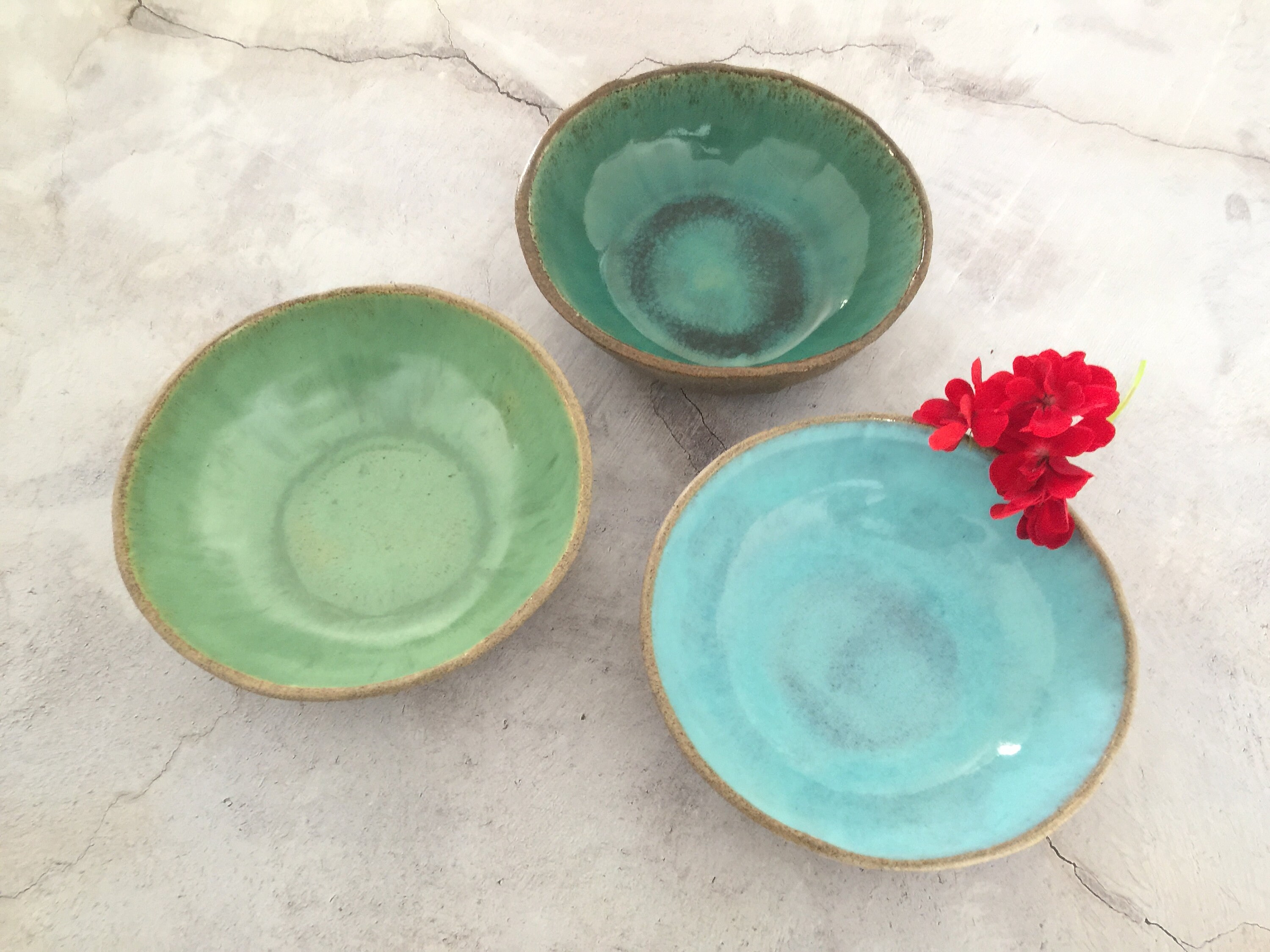 Dining & Serving Rustic clay Ceramic bowl Light blue Ceramic Serving