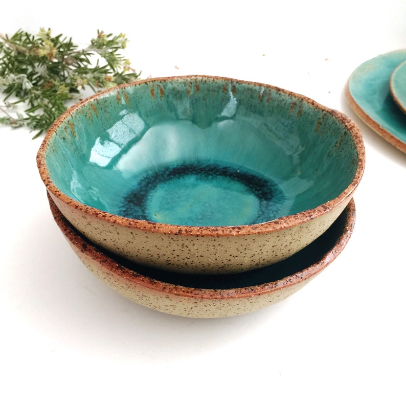 Ramen Bowls Stoneware Ceramic Bowls Set of 2 Turquoise | Etsy