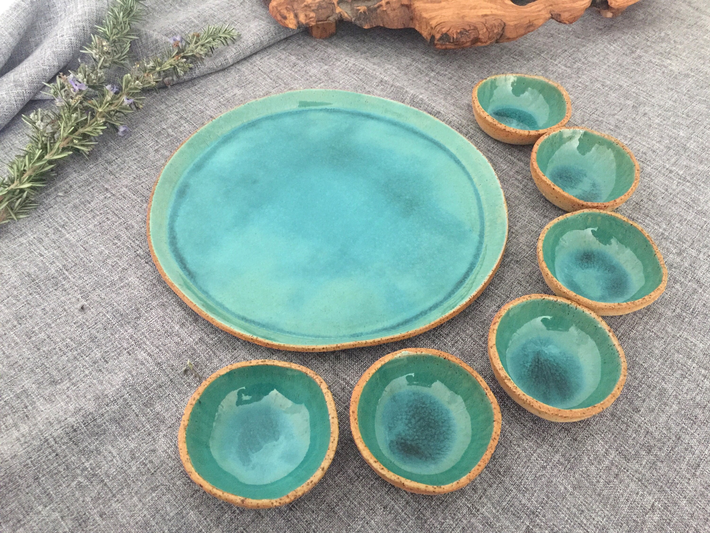 Handmade Pottery Set Serving Set of a Ceramic Tray and 6 Etsy