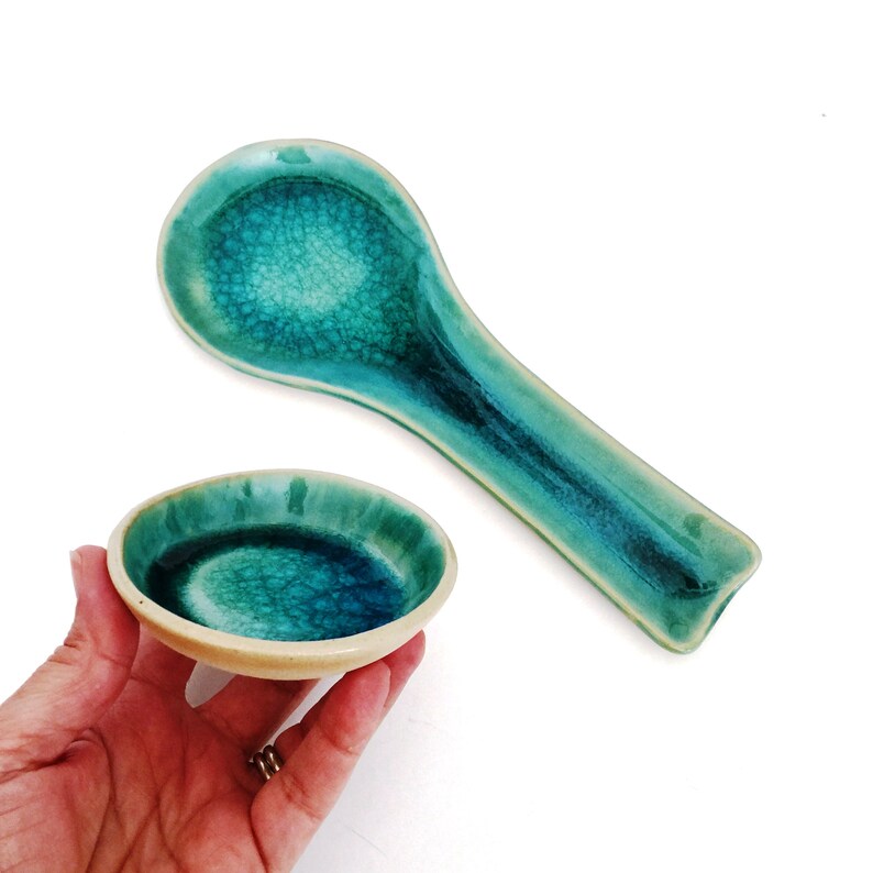 Handmade Pottery Spoon Rest Turquoise Ceramic Spoon Holder Etsy
