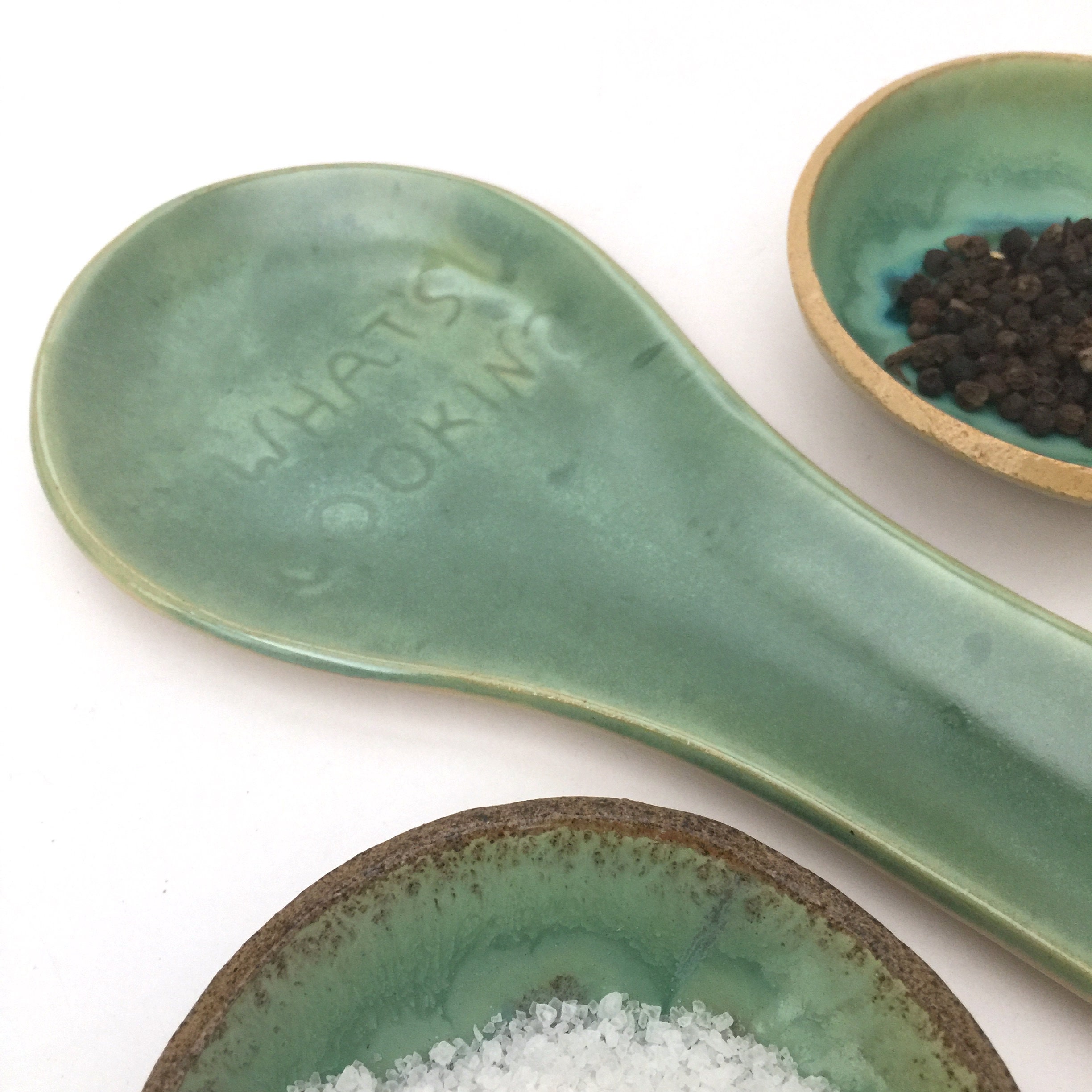 Green Ceramic Spoon Rest Holder Pottery Spoon Holder Etsy