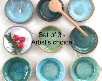 Small Ceramic Bowl Set (3), Pinch Bowls, Pottery Bowls, Snack Bowls - Artist's Choice - Unique Gift - Ready to Ship
