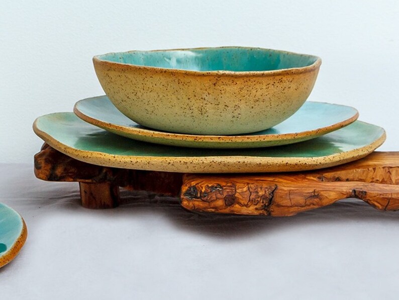 Modern Stoneware Rustic Dinnerware Set Unique and Colorful Etsy