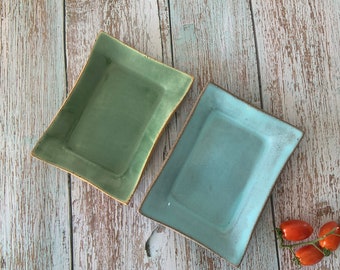 Dessert Plates, Ceramic Plate Set of 2, Small Side Rectangular Plates, Bread and Butter Plates, Cake Plates, Tapas Plates, Gift for Mom