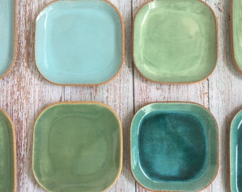 Square Ceramic Plate Set of 4, Dessert Plates, Small Plates for Cake, Appetizers or Tapas, Minimalist Handmade Pottery, Wedding Gift