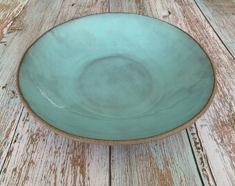 Large Ceramic Bowl, Handmade Pottery Serving Bowl for Salad or Pasta, Decorative Centerpiece Bowl, Rustic Fruit Bowl - Light Blue - 11"