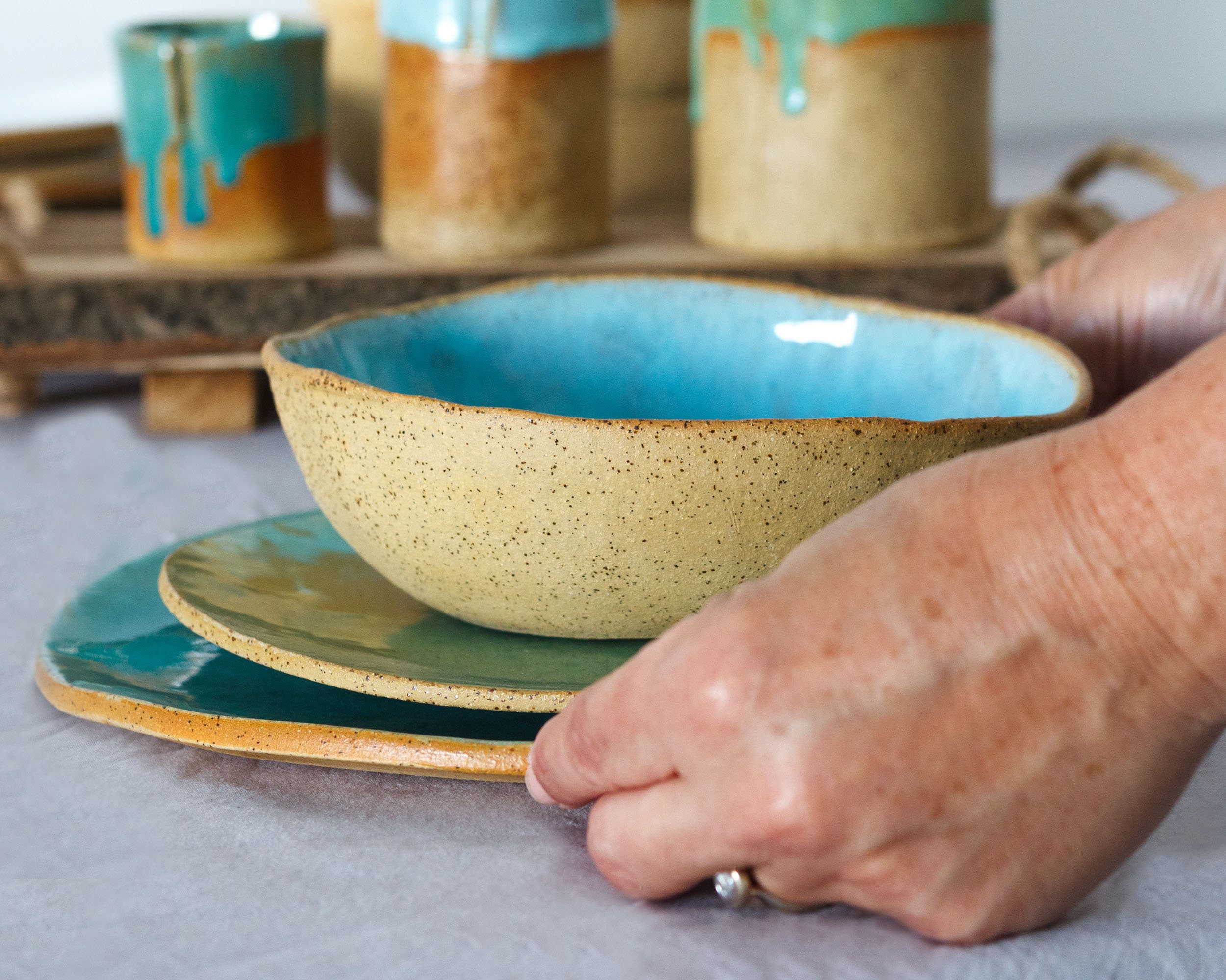 Handmade Stoneware Dinnerware Set of Plates and Bowls Unique Etsy