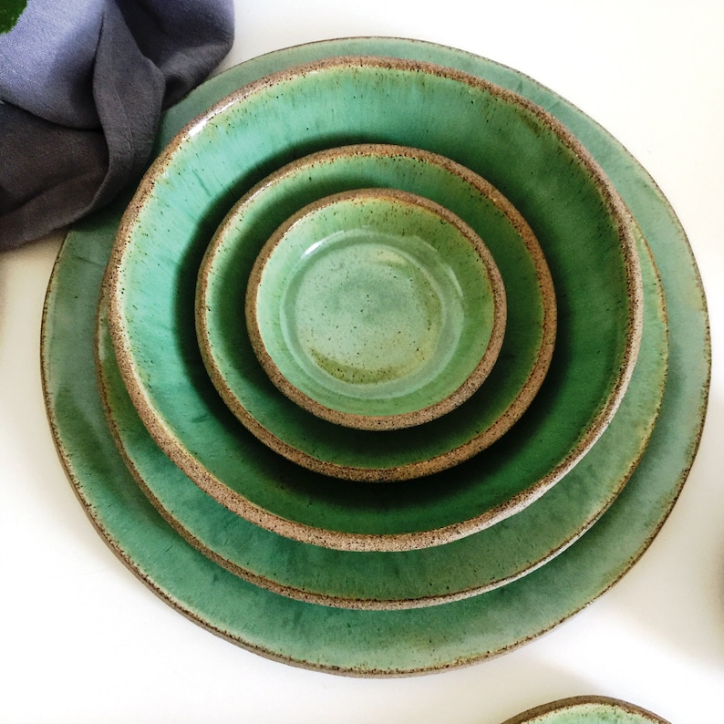 Handmade Dinnerware Set Green Rustic Dinner Set of 3 Etsy