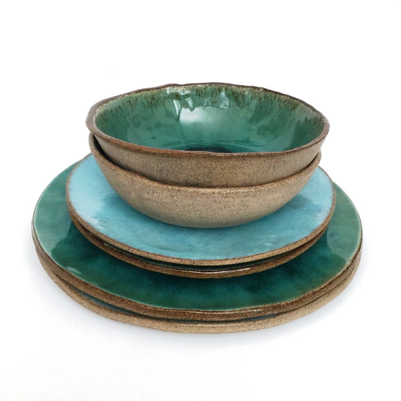 Blue Plates and Bowls Dinnerware Set Handmde Pottery Dinner Etsy