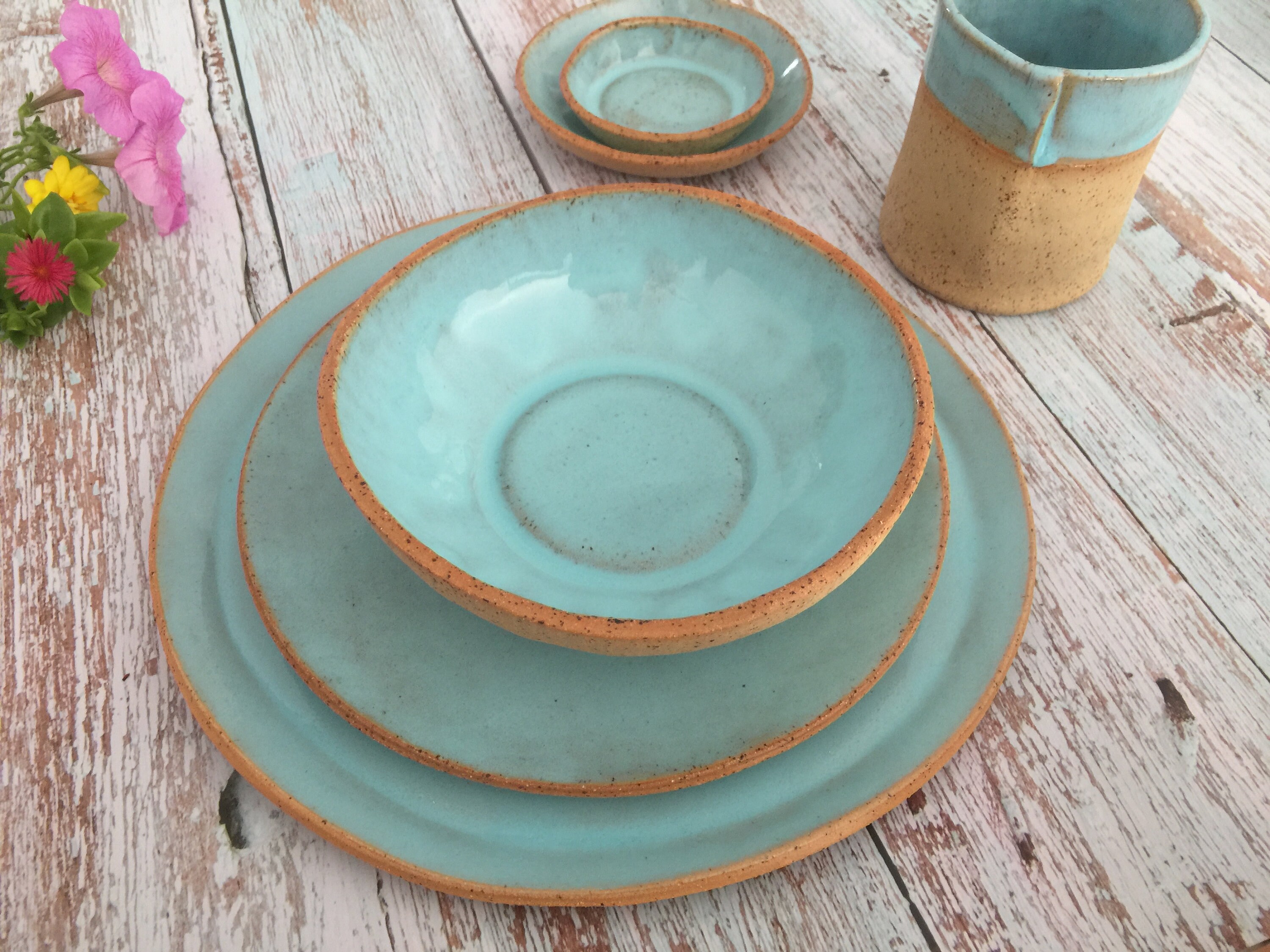 Handmade Ceramic Dinnerware Set Light Blue Dinner Set Plates Etsy