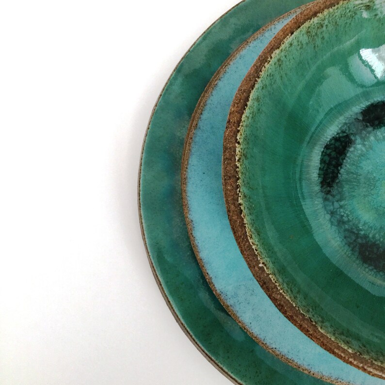 Handmade Dinnerware Set Green Rustic Dinner Set of 3 Etsy