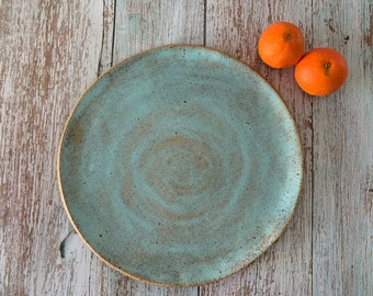 Round Ceramic Serving Platter, Serving Tray, Handmade Pottery Large Plate for Cake, Cheese, Cut Vegetables, Gift for Mom - 10.5"