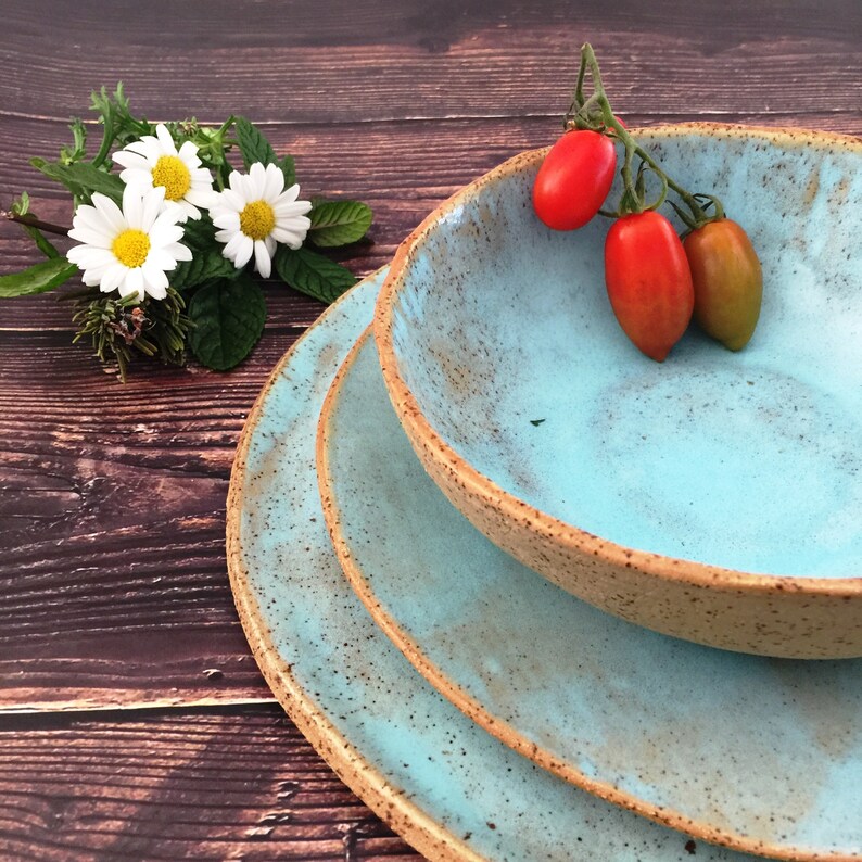 Green Dinnerware Set Modern Ceramic Dinner Set Rustic Etsy