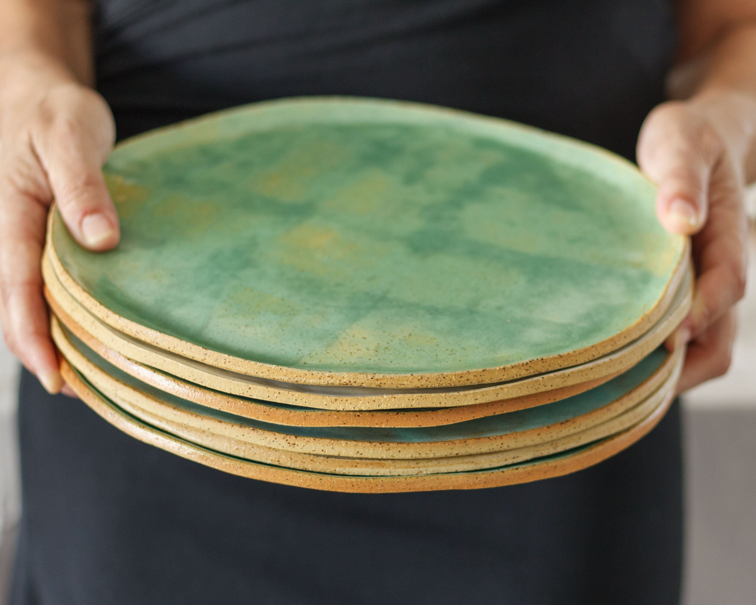 Blue Stoneware Dinner Plates Ceramic Dinner Sets Large Etsy