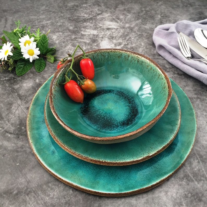 Blue Plates and Bowls Dinnerware Set Handmde Pottery Dinner Etsy