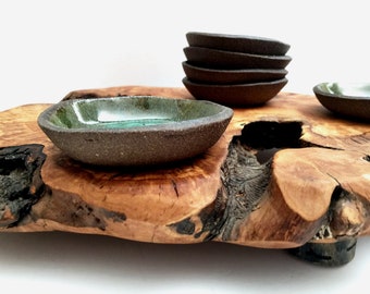 Ceramic Tapas Plates, Brown Rustic Serving Set of 3 Small Ceramic Dishes, Pinch Bowls, Salt / Sauce Dish, Handmade Gifts for Him