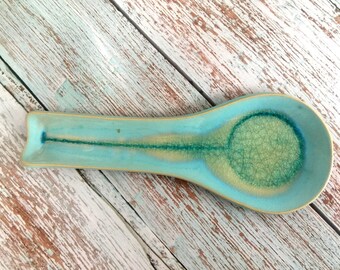 Turquoise Ceramic Spoon Rests for Kitchen, Pottery Spoon Holder / Utensil Holder, Beach Kitchen Decor - Unique Gift for Mom