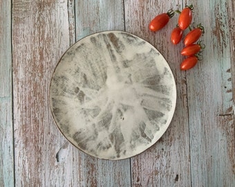 Ceramic Platter, White Blue Serving Platters, Handmade Pottery Large Plate for Cake, Cheese, Cut Vegetables, Handmade Gift for Mom - 10.5"