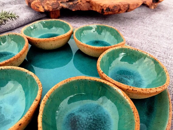 Handmade Pottery Set Serving Set Of A Ceramic Tray And 6 Etsy