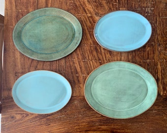 Ceramic Plates Set of 4, Oval Serving Plates, Pottery Dishes, Rustic Stoneware Plates, Handmade Gift, P, Unique Mother's Day Gift