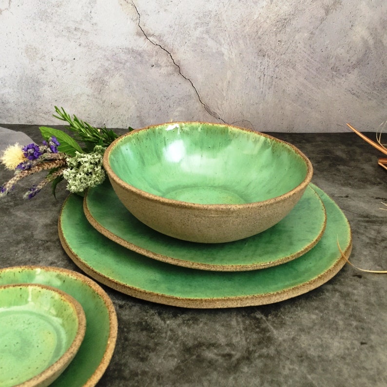 Blue Plates and Bowls Dinnerware Set Handmde Pottery Dinner Etsy