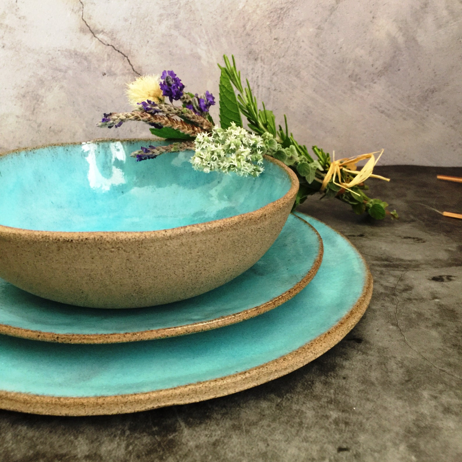 Blue Plates and Bowls Dinnerware Set Handmde Pottery Dinner Etsy