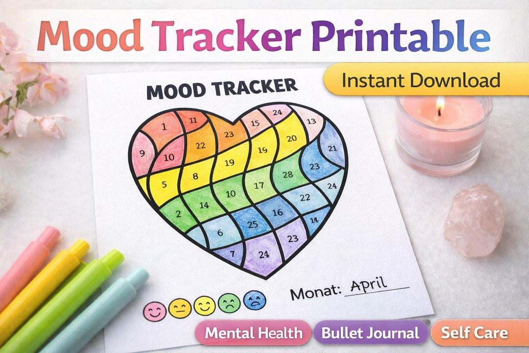 Mood Tracker Printable | Mental Health Tracker | Bullet Journal Mood ...