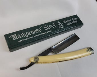 Vintage Wester Bros Anchor Brand Manganese Steel Straight Razor Germany With Box