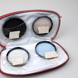 Vintage Kenko Filter Case With 4 Camera Lens Filters 55mm 58mm Skylight 82A Toshiba L39 Rokunar ND4X Elmo Japan 1970s