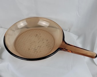 Vintage Corning Vision Amber Glass Fry Pan France 10 Inch Skillet