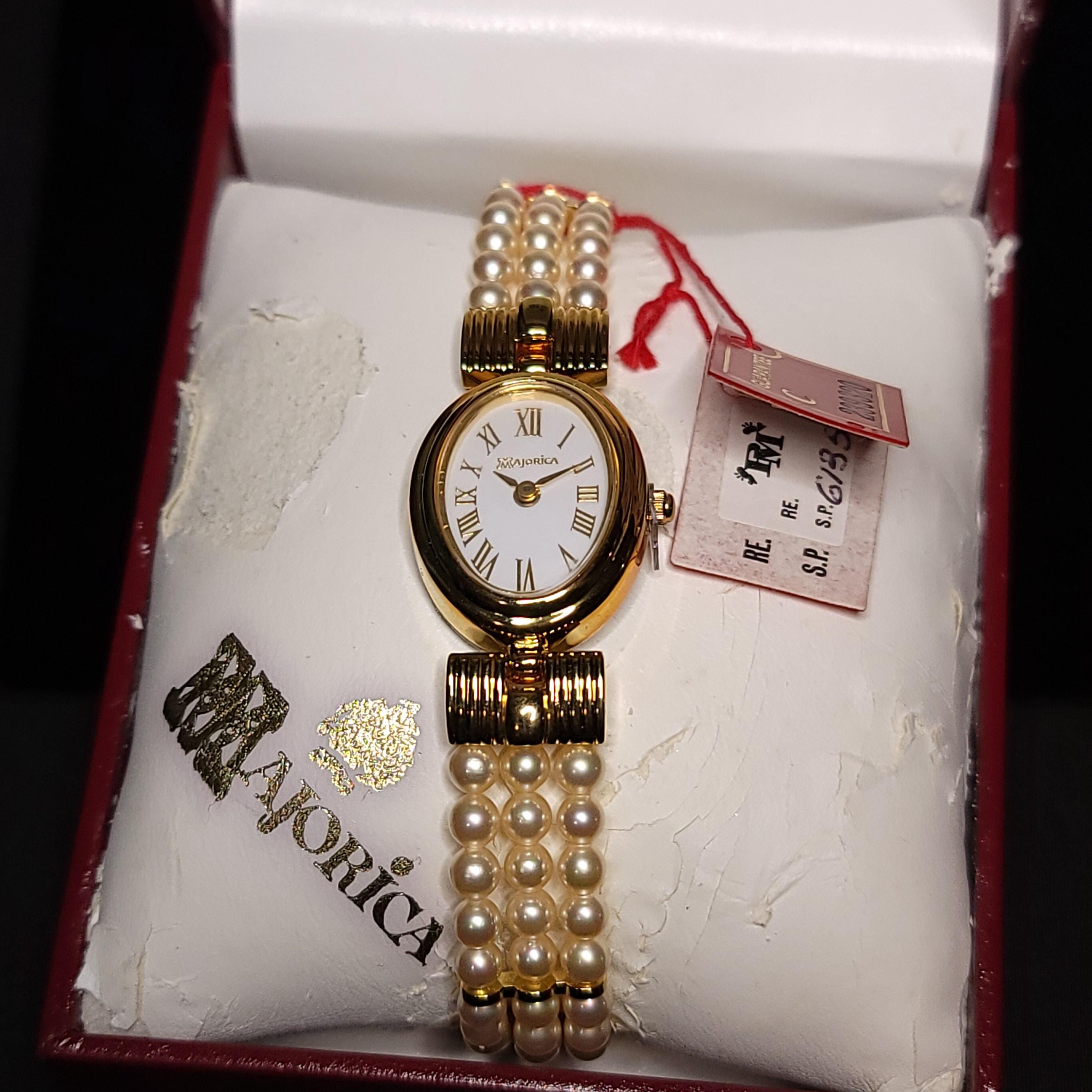 MAJORICA ブレスレットウォッチ18KGP 三連 Majorica Pearl Watch: 18k Gold Electroplate Sterling Silver