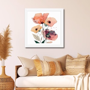 Stampa di papaveri ad acquerello, decorazione da parete per camera da letto principale, decorazione per la casa degli sposi, primo regalo per la sposa, regalo di nozze per la decorazione della stanza degli sposi