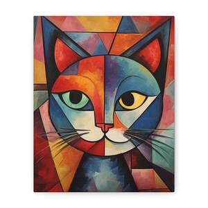 Colorful Cat Canvas Wall Art, Abstract Cat Painting for Cat Lovers, Home Decor, Gift for Pet Owners, Colorful Wall Decor