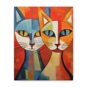 Colorful Cat Wall Art - Matte Canvas, Stretched Decorative Painting, Modern Home Decor, Cat Lovers Gift, Vibrant Artwork for Animal Lovers