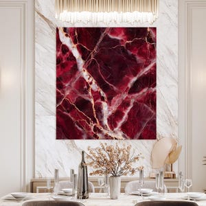 Luxurious Red Marble Wall Art – Dark Burgundy Texture Poster – Elegant Printable Abstract Decor
