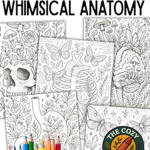 10 Whimsical Anatomy Coloring Pages for Adults – Intricate Organs & Nature Line Art | Printable 10-Page Set | Mindful and Unique Self-Care