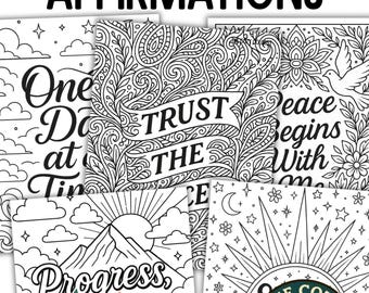 10 Mindful Affirmation Coloring Pages | 10 Printable Coloring Sheets for Relaxation, Self-Care & Wall Art