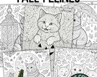 Fall Cats Coloring Book: Autumn Halloween Printable Pages (PDF Download