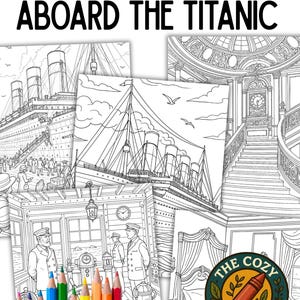 Titanic Coloring Pages | 10 Maximalist Historical Line Art Printables | RMS Titanic Coloring Sheets for Adults & Older Students