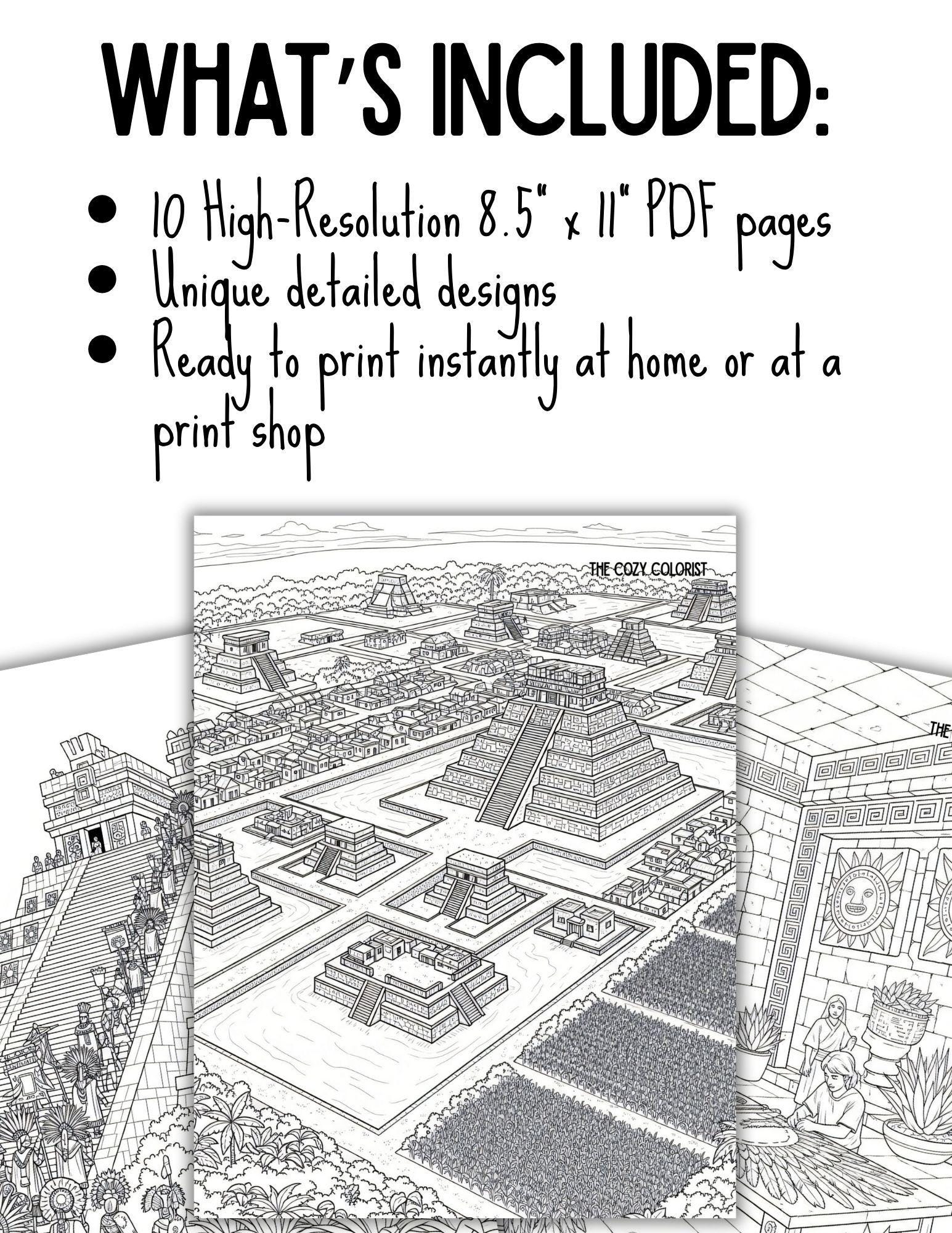 Historical Aztec Coloring Pages: Historical Line Art Printables for ...