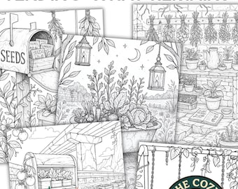 5 Dystopian Garden Coloring Pages: Maximalist Ruins Line Art (PDF Download)