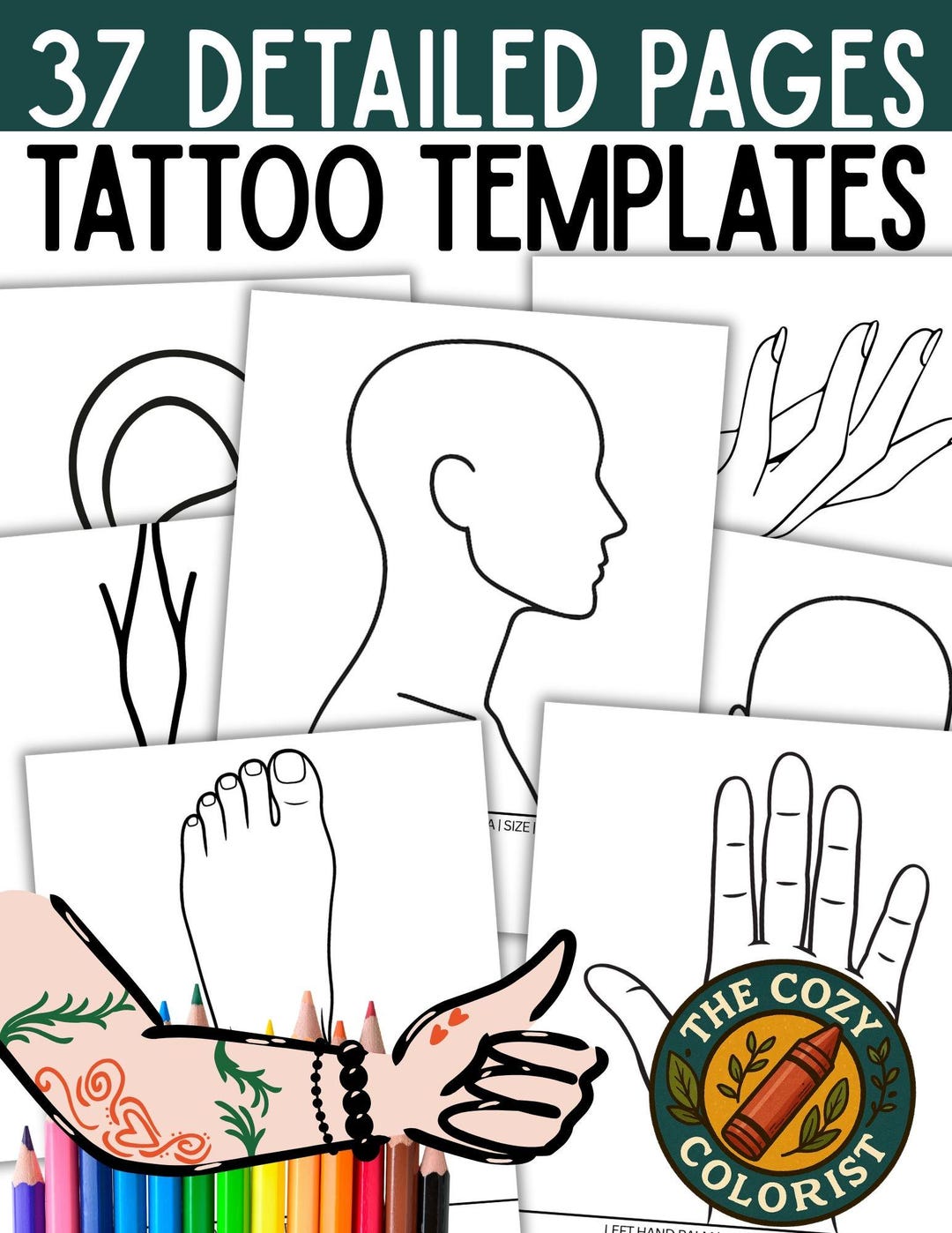 37 Tattoo Placement Templates Bundle Printable Body Outlines for