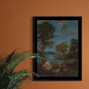 Landscape with Moses and the Burning Bush, Domenichino Wall Art, Scenic Matte Poster, Classic Fine Art Print, Italian Baroque Decor