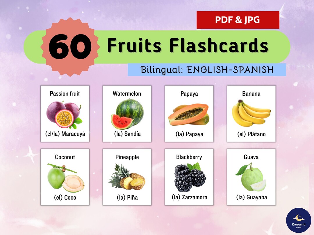 Digital Flashcards - Fruit | 60 Bilingual Cards List – English ...