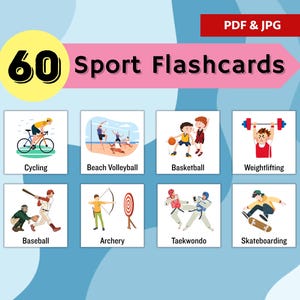 Schede didattiche digitali - Tema sportivo / Elenco di 60 schede / Schede stampabili e digitali / Strumento di apprendimento in 3 parti ispirato al metodo Montessori