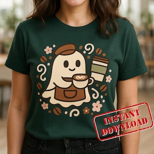 Spooky Png, Ghost Png, Halloween Png, Cute Ghost Png, Cute Spooky Png, Spooky Coffee Png, Coffee Png, Coffee Lover Png, Caffeinated Png