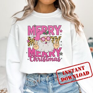 Merry Christmas Png, Leopard Christmas Png, Pink Christmas Png, Retro Christmas Png, Santa Claus Png, Glitter Christmas Png