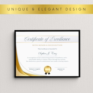 Editable Certificate of Excellence Canva Template for Excellence Certificate download Editable Canva certificate template printable digital