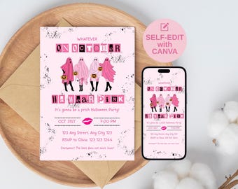 Editable Mean Girls Halloween Party Invitation Canva Template Girls Night Out Pink Burn Book Party Invite Mean Girls Inspired Party PH1