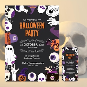 Editable Halloween Party Invitation: Canva Template (Digital Download)